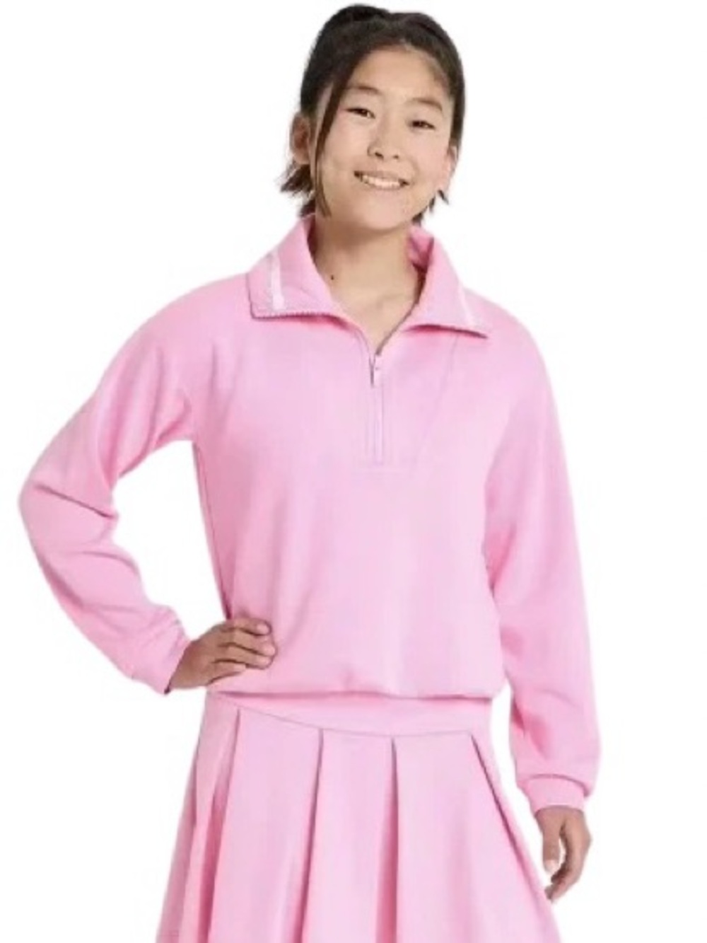 All In Motion XXL Pink Girls' Pique Half Zip Pullover Sweatshirt